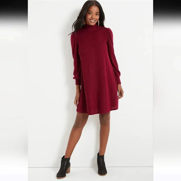 Maurices Red Ribbed Hacci Mini Dress Women's Size Medium Soft Stretch Knit Comfy - Picture 1 of 7